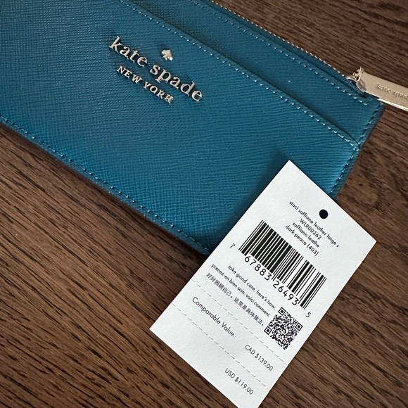 New! NWT! Kate Spade ♠️ large long top zip card case soffiano leather dark peaco - Picture 3 of 3